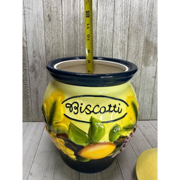 Vtg Nonni's Biscotti Painted Cookie Jar Canister Yellow Fruit Decor 10.5" Tall - Picture 9 of 13